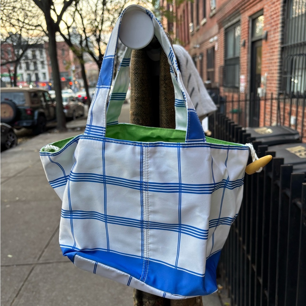 Blue and White Checkered Tote Bag